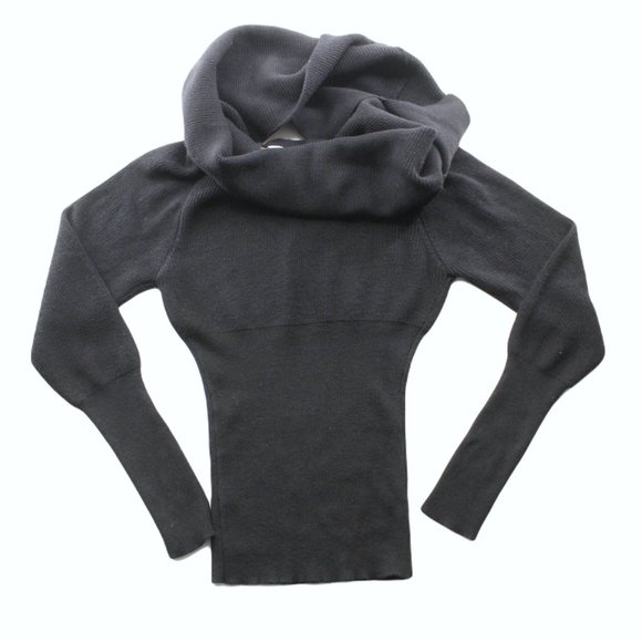 Black Off The Shoulder Sweater Ribbed Knit Adjustable Open Back Long Sleeve SZ S - Picture 11 of 15